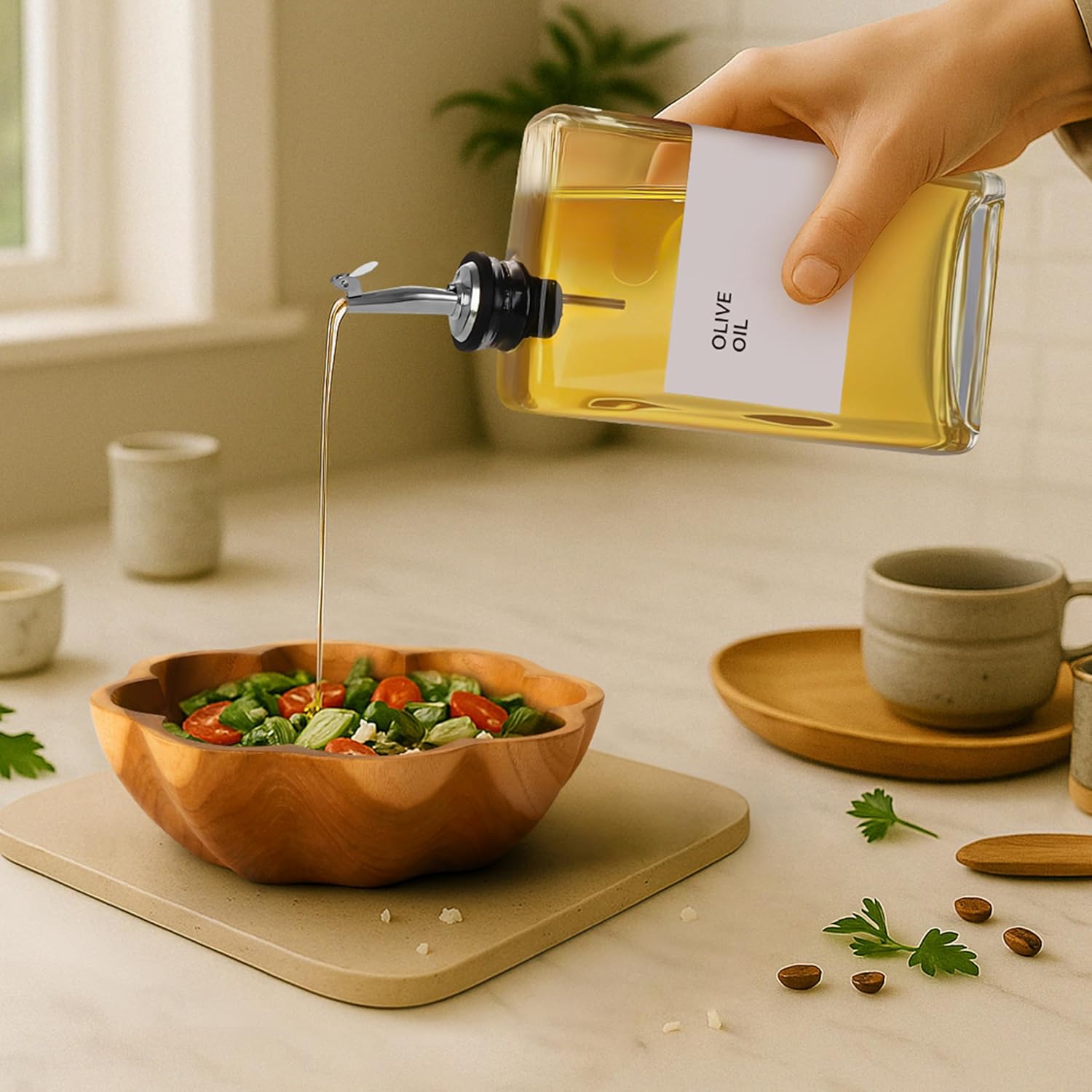 Olive Oil Dispenser Bottle - Includes 44 Kitchen Essential Labels - Cooking Oil Bottles for