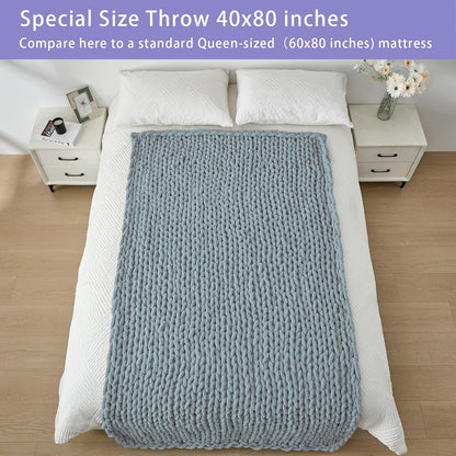 Bigacogo Chunky Knit Throw Blanket for Couch, 40x80 inches, 100% Hand Knitted with Thick Jumbo