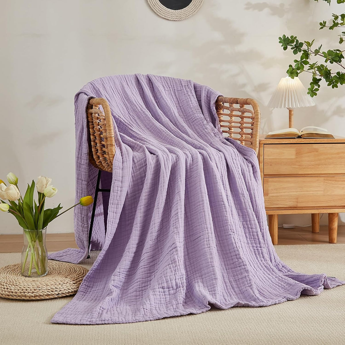 EMME Cotton Twin Blanket for Couch Soft Airy Muslin Bed Blankets Lightweight Breathable All Season