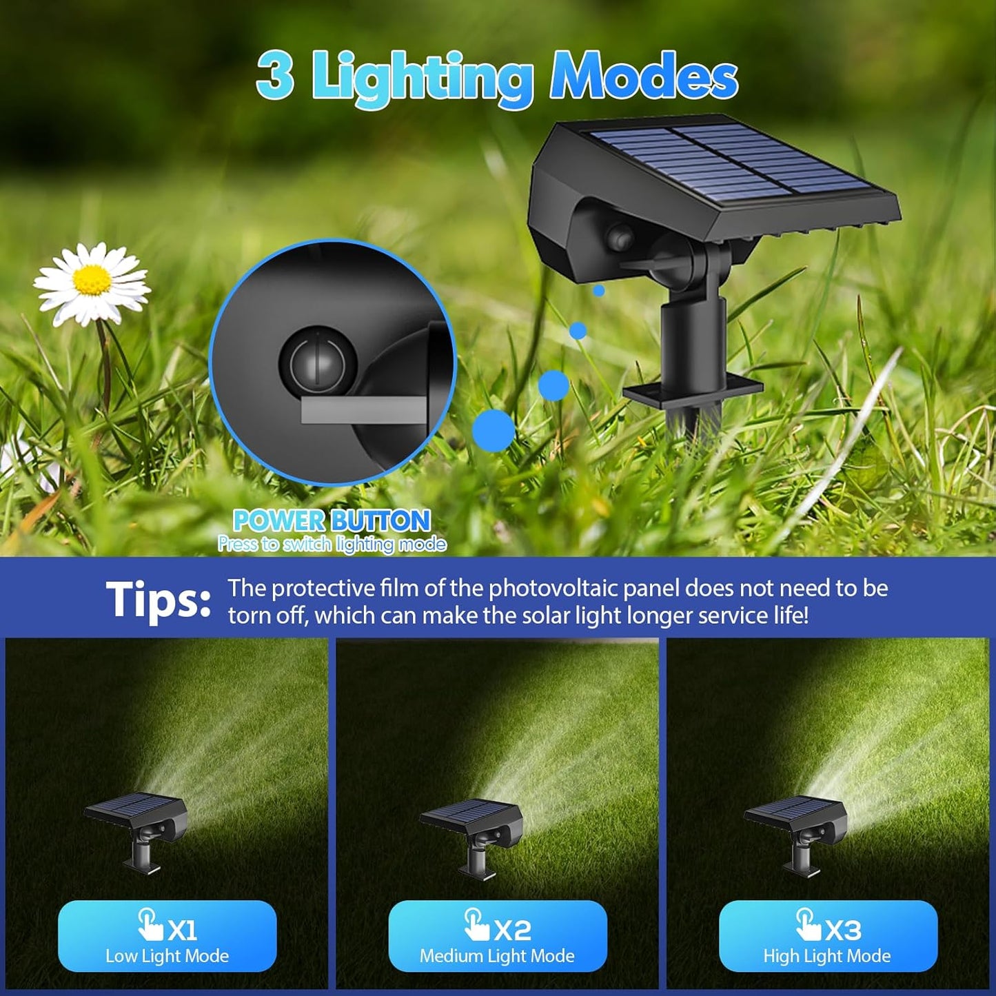 NYMPHY Solar Lights Outdoor Waterproof IP68, 56 LED 3 Lighting Modes Solar Powered Garden Yard Spot