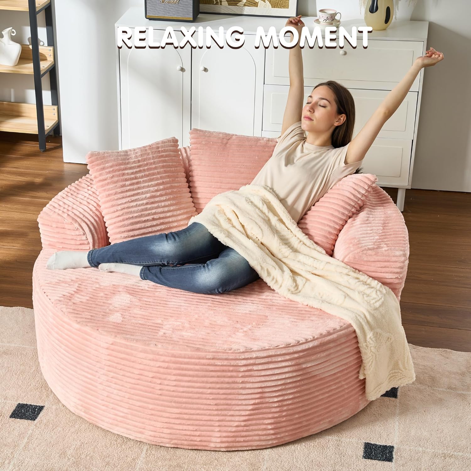 ovios 58" Oversized Round Chair Lounge Chaise Indoor, No Assembly Required, Cloud Large Circle