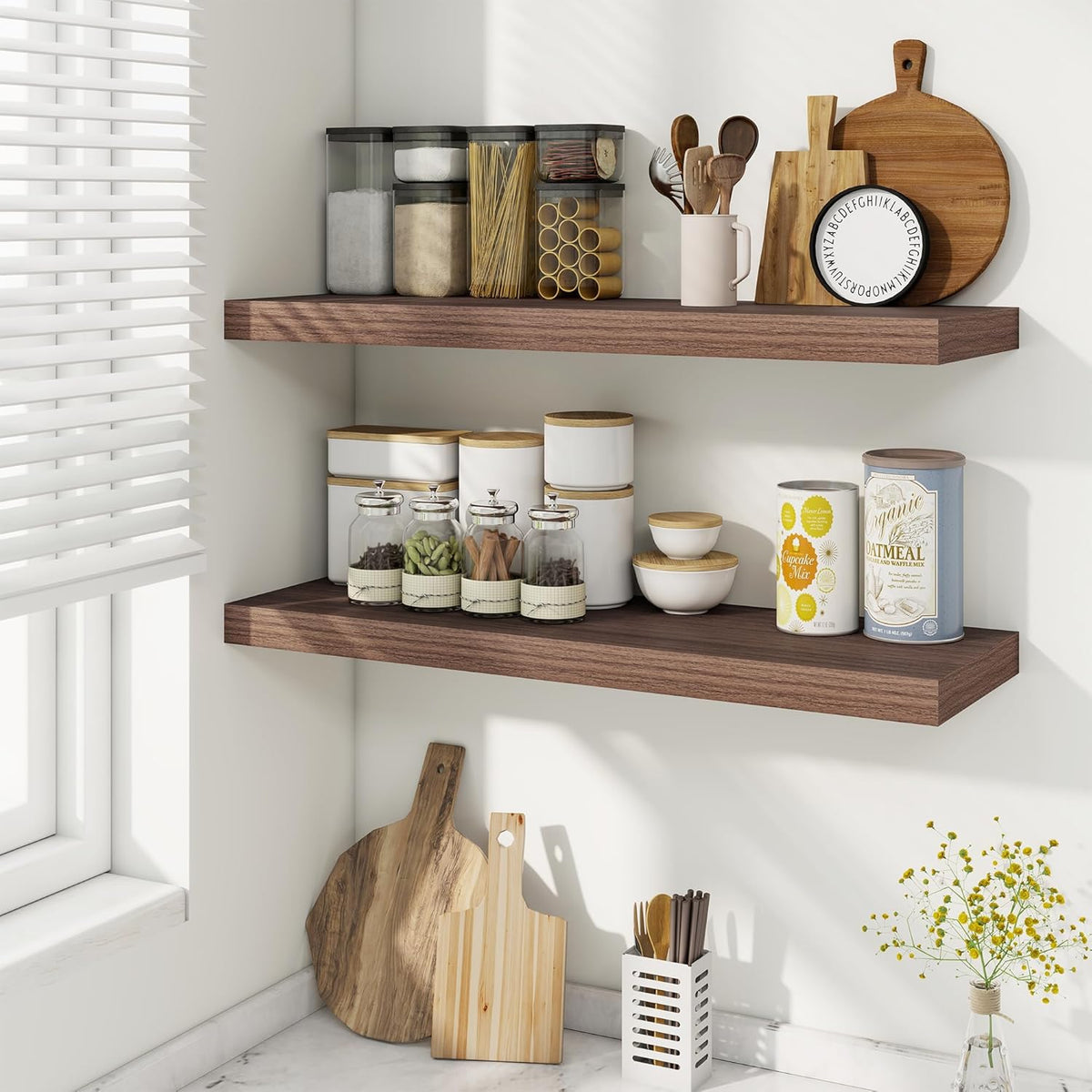 Fun Memories Floating Shelves for Wall, 30 Inch Rustic Wood Wall Mounted Shelves for Bathroom