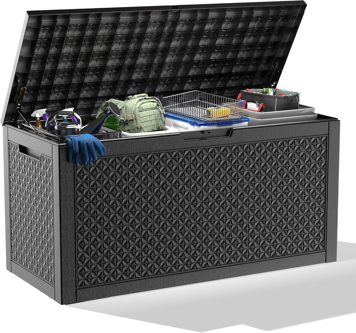 100 Gallon Resin Deck Box, Lockable Outdoor Storage Box for Patio Cushions Storage Furniture,Garden