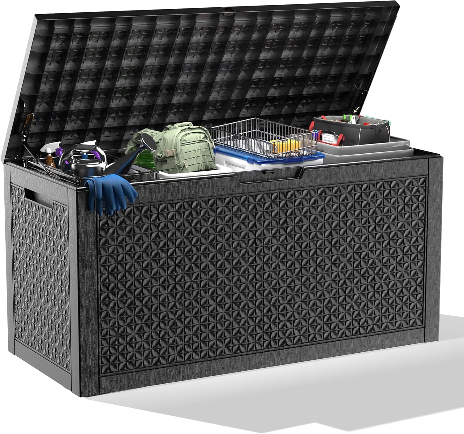 100 Gallon Resin Deck Box, Lockable Outdoor Storage Box for Patio Cushions Storage Furniture,Garden