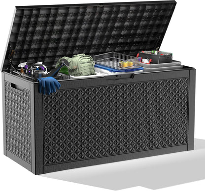 100 Gallon Resin Deck Box, Lockable Outdoor Storage Box for Patio Cushions Storage Furniture,Garden