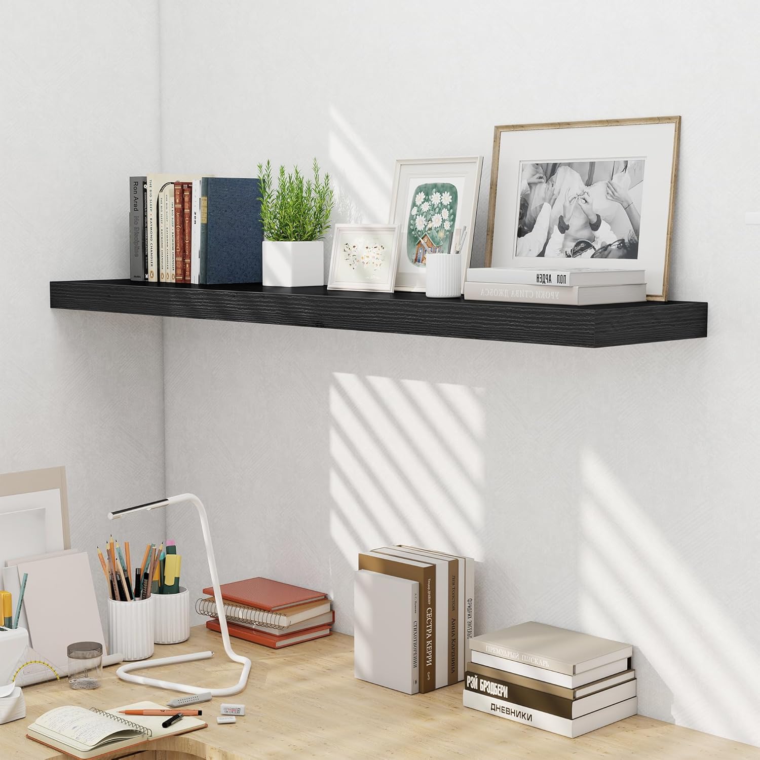 Fun Memories 55 Inch Fireplace Mentel Shelf, 10 Inch Deep Shelves for Display & Wall Storage