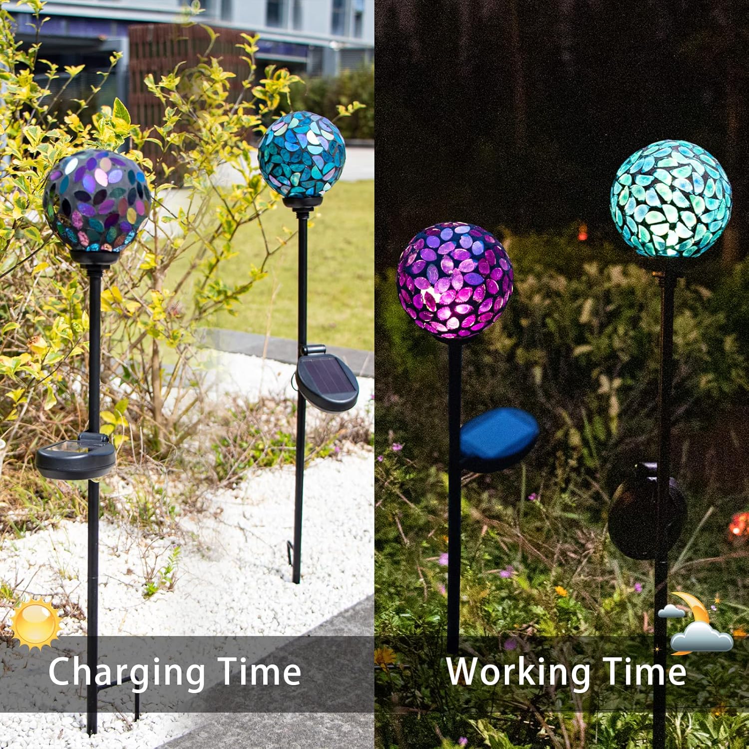 VCUTEKA Solar Garden Decorative Lights Outdoor, Mosaic Solar Light Waterproof LED Pathway Stake