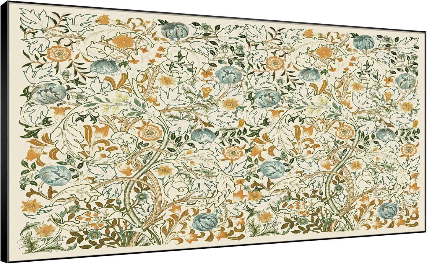 SIGNWIN 36"x72" Extra Large Framed Wall Art Vintage Botanical Floral with Golden and Teal Leaves