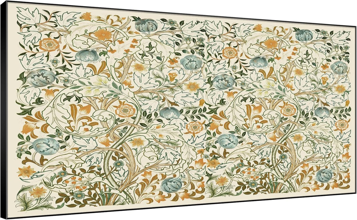 SIGNWIN 24"x46" Extra Large Framed Wall Art Vintage Botanical Floral with Golden and Teal Leaves