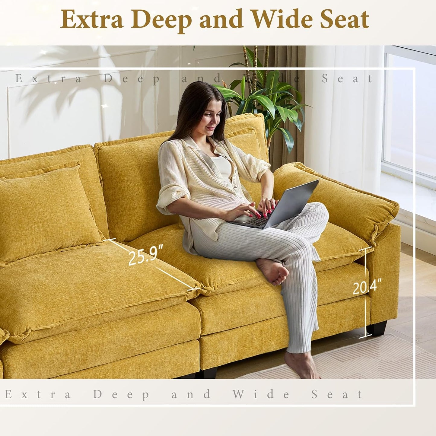 URRED Modular Sectional Sofa Comfy Cloud Couch, Modern Chenille Sofa Sleeper Deep Seat Couches with