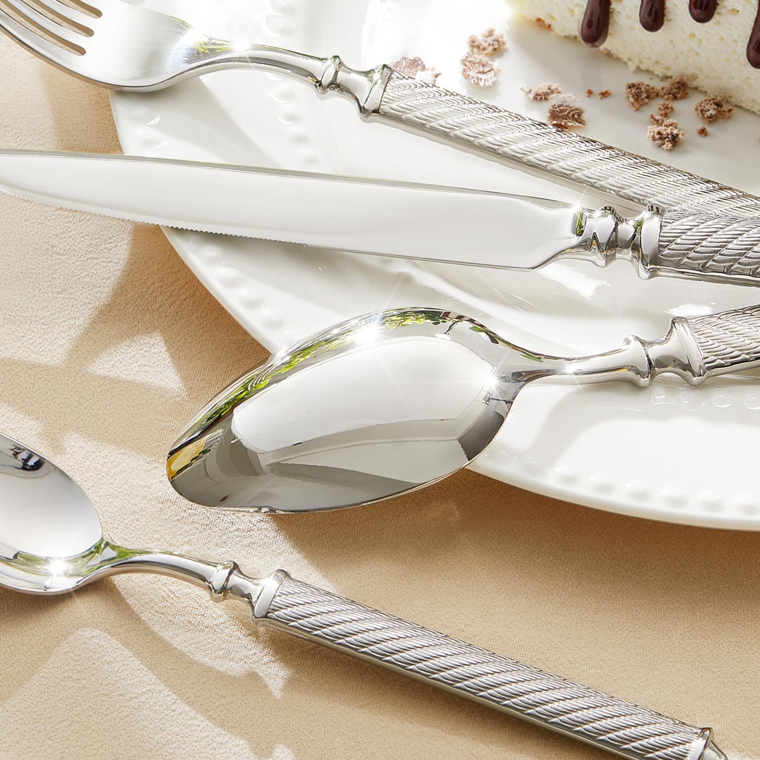 KINGSTONE Retro Rope-Pattern Silverware Set, 10-Piece Flatware Set Cutlery Set Forged with
