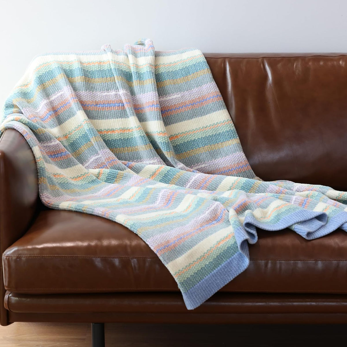 Soft Chenille Yarn Throw 50"x60", Handmade Knit Throw Blanket, for use in All Seasons, Soft Cozy
