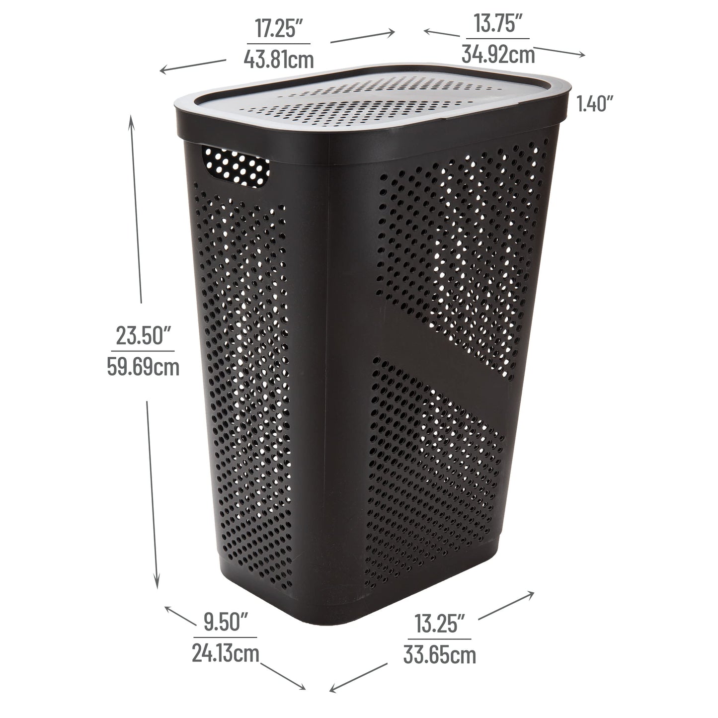 Mind Reader Slim Laundry Hamper with Lid, 60L Clothes Basket, Ventilated Plastic, Brown
