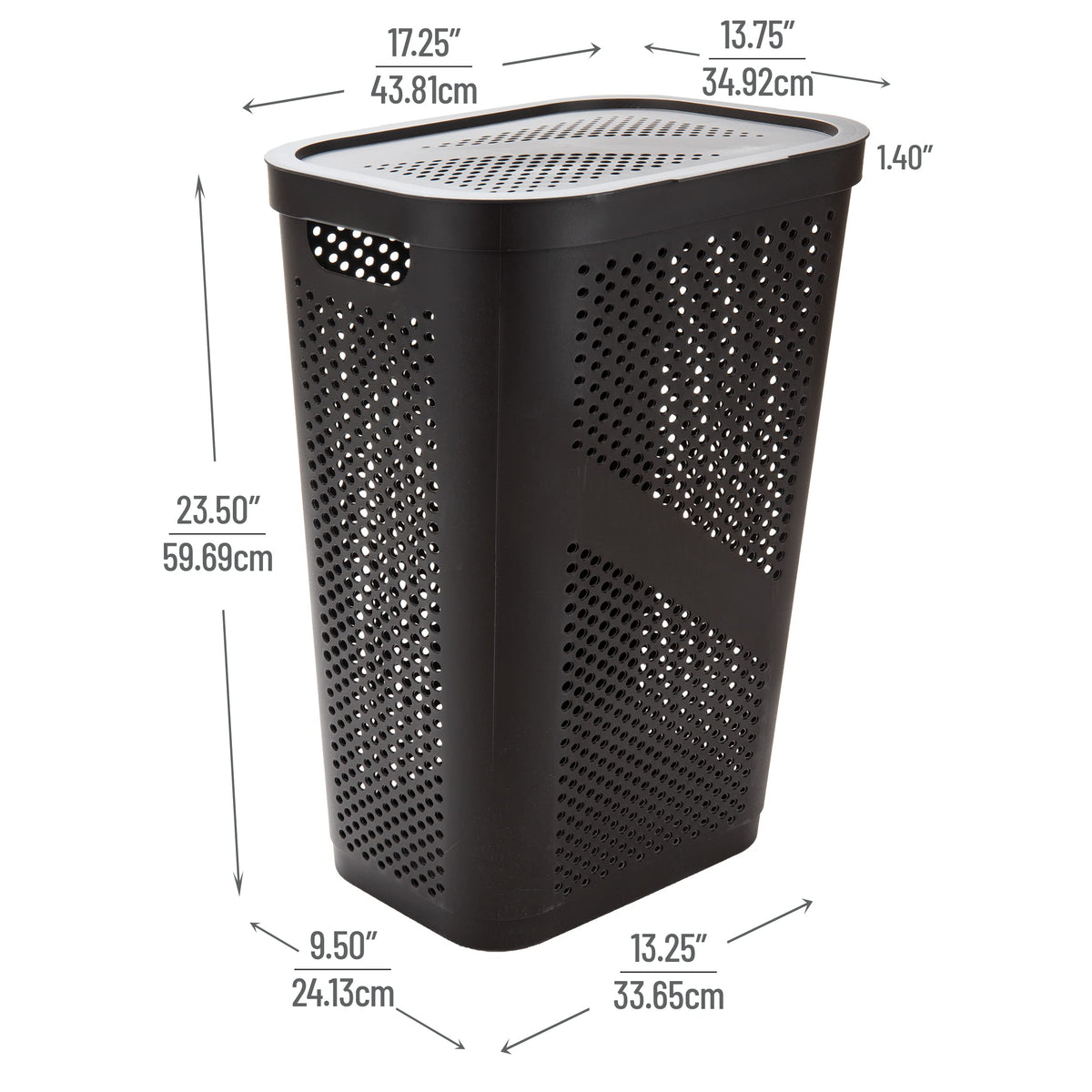 Mind Reader Slim Laundry Hamper with Lid, 60L Clothes Basket, Ventilated Plastic, Brown