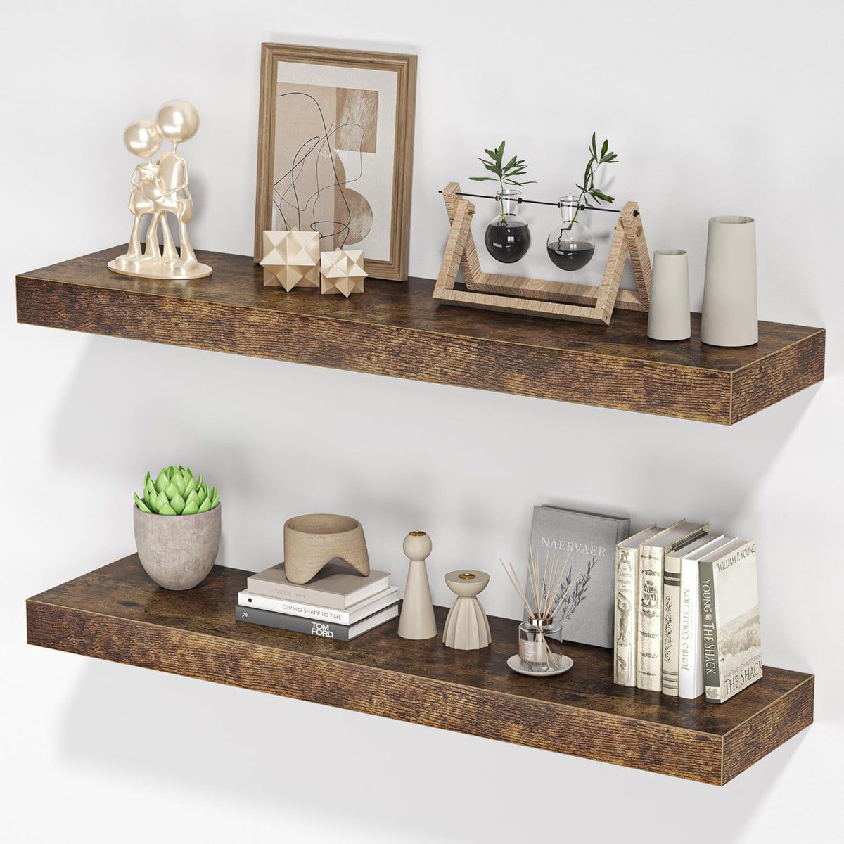 Floating Shelves for Wall, 31.5"W x 6.7"D x 1.5"H, Wooden Wall Mounted Display Shelf with Invisible