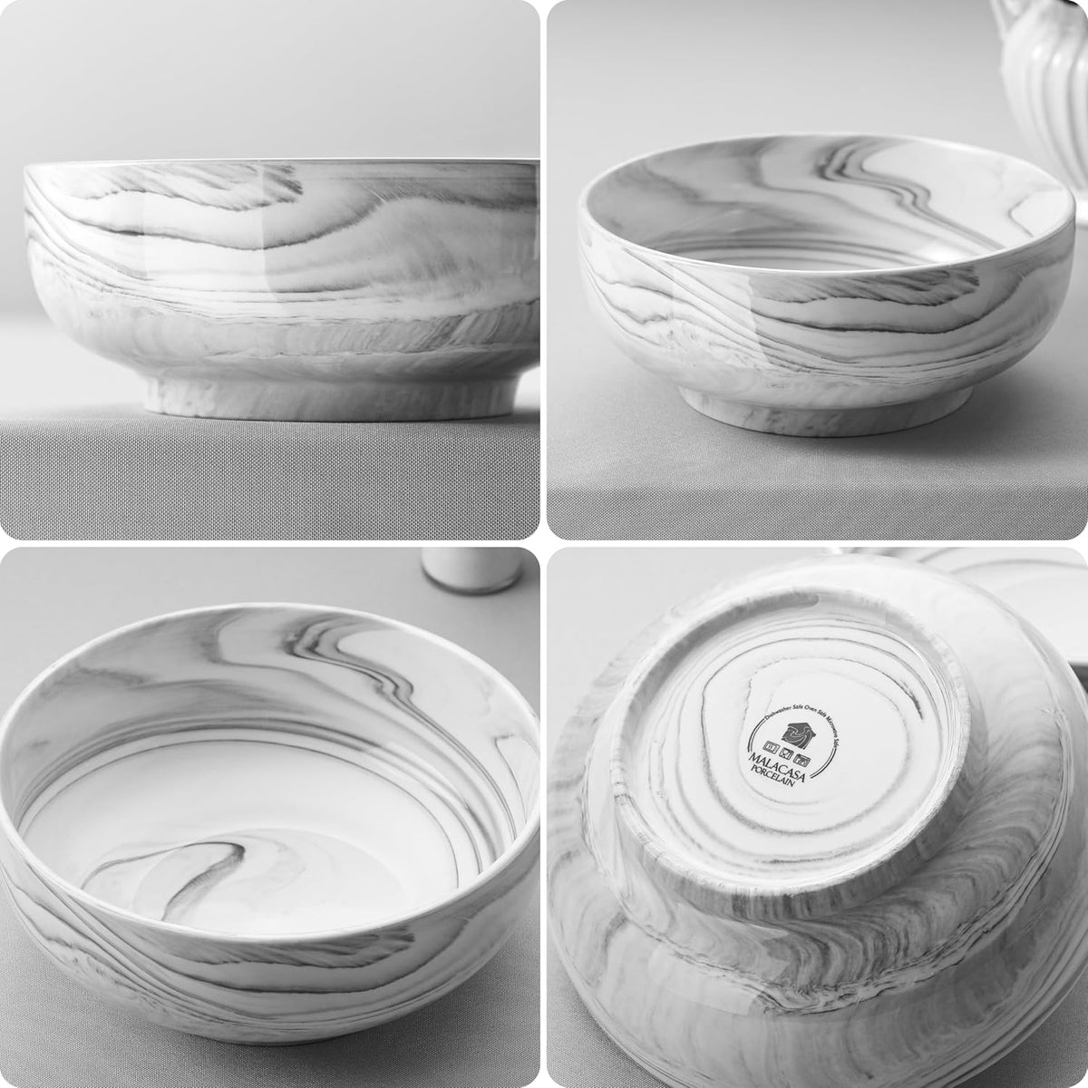 MALACASA Large Serving Bowls, 60 OZ (8'') Salad Bowls Set of 2, Ceramic Mixing Bowls for Kitchen