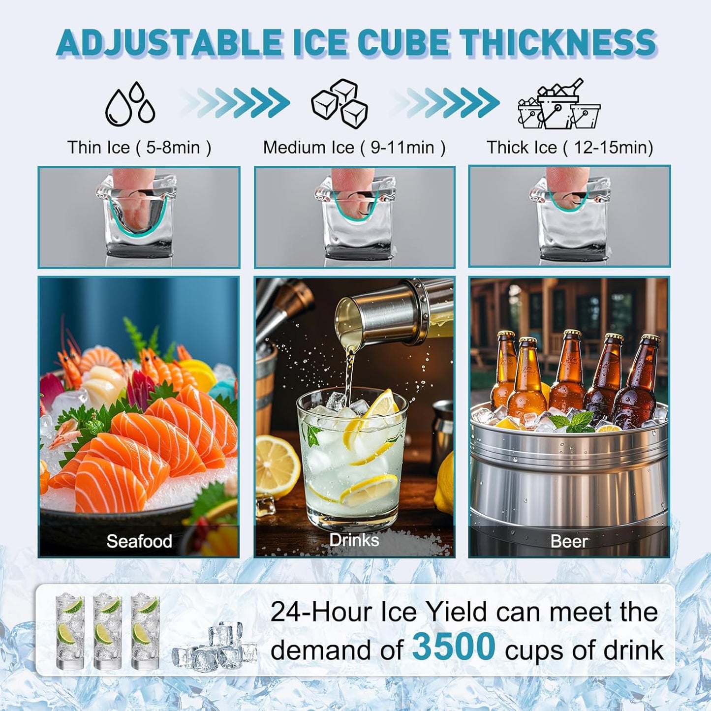 Commercial Ice Maker Machine 550LBS/24H with 185LBS Large Ice Storage Bin, 162Pcs Clear Ice Cubes