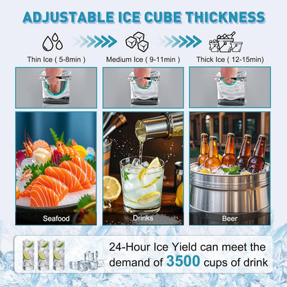 Commercial Ice Maker Machine 550LBS/24H with 185LBS Large Ice Storage Bin, 162Pcs Clear Ice Cubes