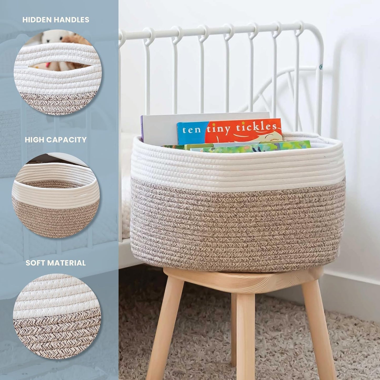 OrganiHaus Set of 3 Woven Storage Baskets for Organizing, Cotton Rope Organizer Bins for Shelves