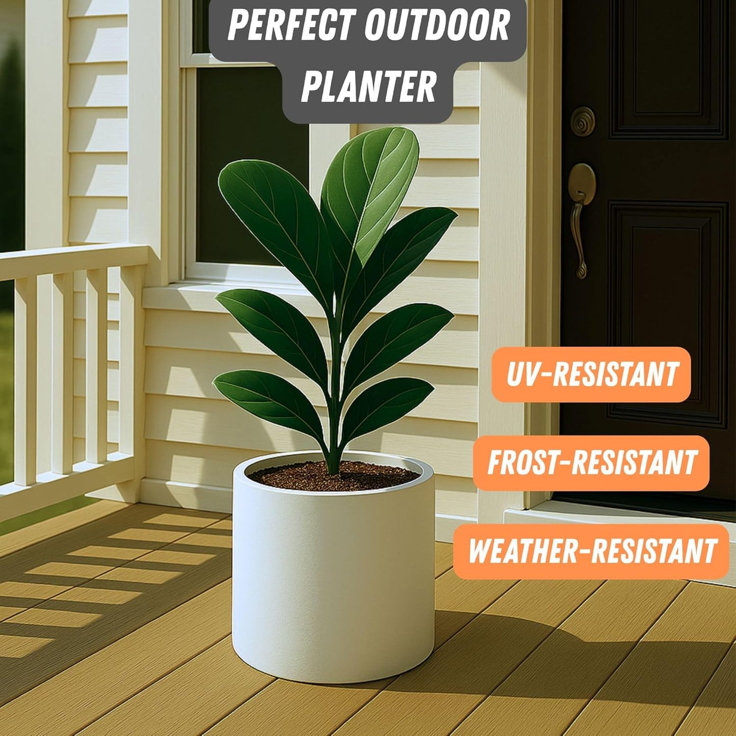 Fox & Fern 8 Inch Plant Pot with Drainage Plug — Premium Lightweight Fiberstone Matte White