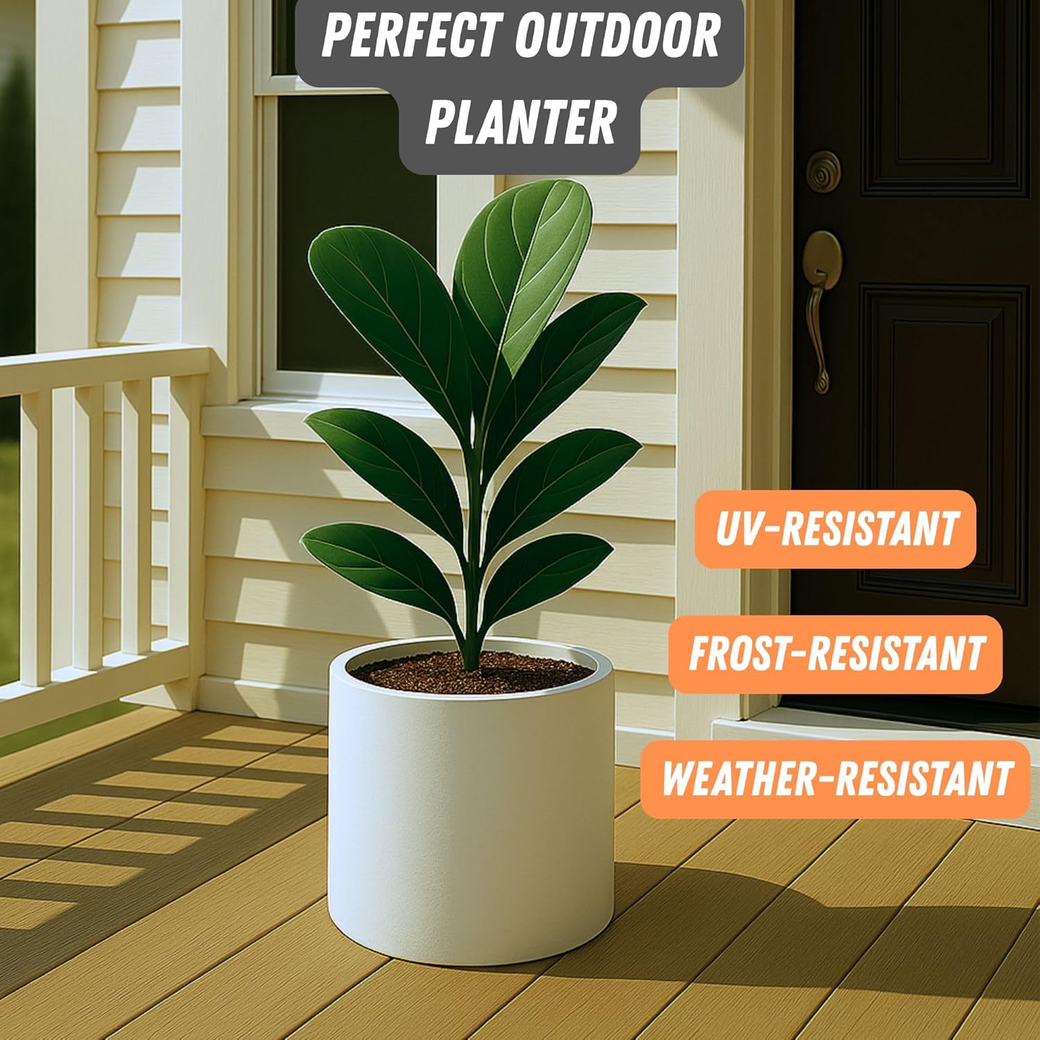 Fox & Fern 8 Inch Plant Pot with Drainage Plug — Premium Lightweight Fiberstone Matte White