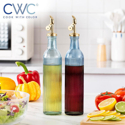 COOK WITH COLOR Glass Olive Oil Bottle Dispenser - 2 Pack- 17oz Oil and Vinegar Cruet - Olive Oil
