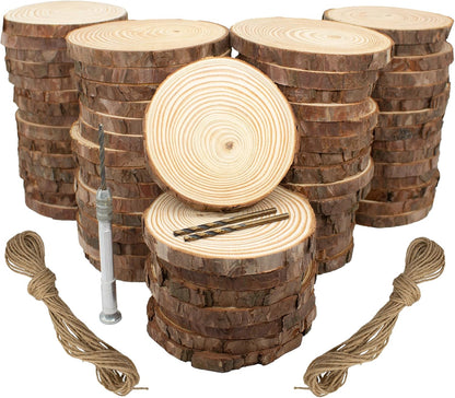 Unfinished Natural Wood Slices - 3.2-4 Inch Wood Circles (50 pcs) for Crafts, DIY Christmas