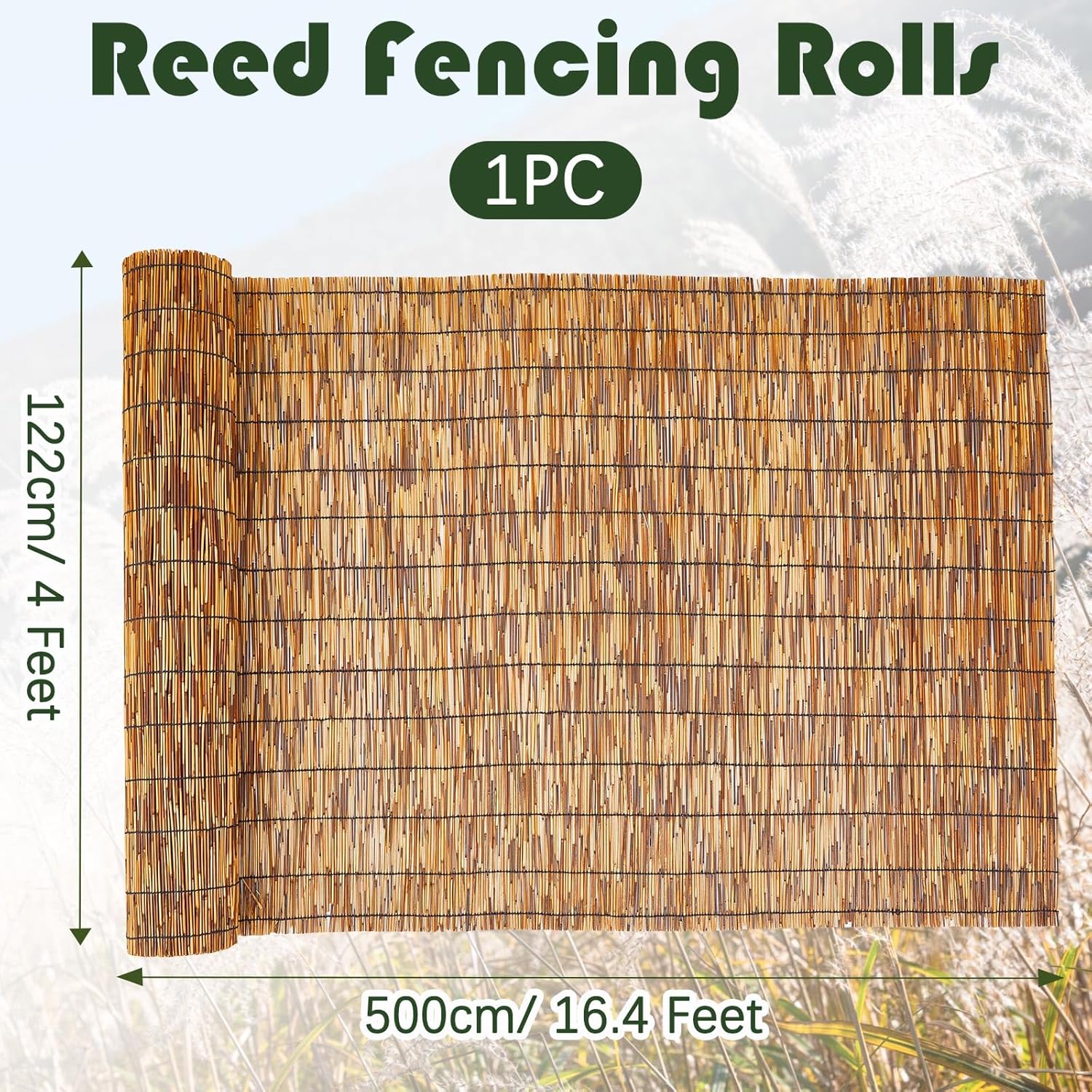 Barydat 1 Pcs 4 x 16.4 ft Bamboo Privacy Screen, Reed Fence Roller Patio Decorative Fences Reed