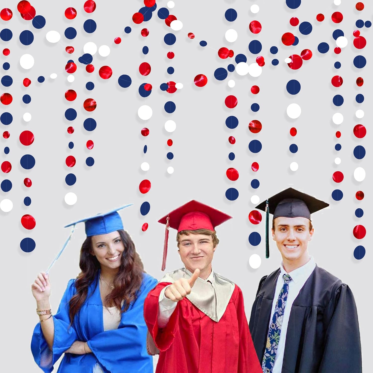 46 Ft Navy Blue Red White Circle Dots Garlands Royal Blue Red Hanging Paper Polka Dots Streamer for