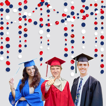 46 Ft Navy Blue Red White Circle Dots Garlands Royal Blue Red Hanging Paper Polka Dots Streamer for