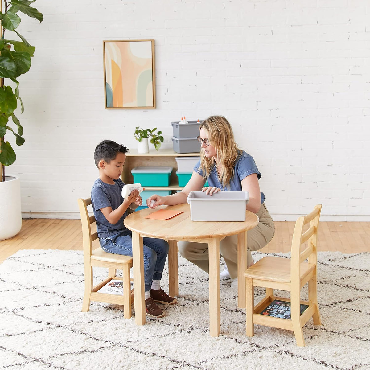 ECR4Kids Three Rung Ladderback Chair with Storage, 14in Seat Height, Classroom Seating, Honey