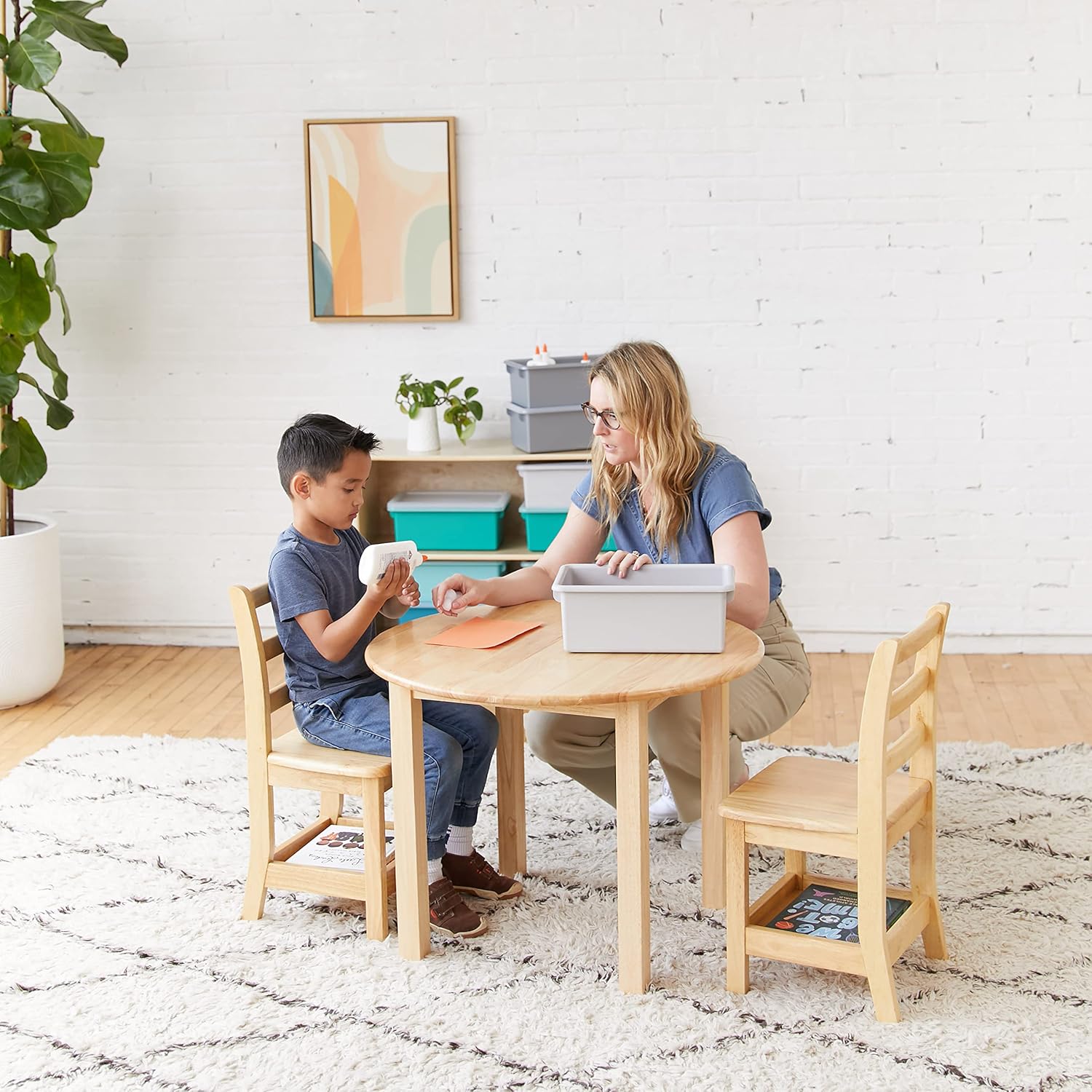 ECR4Kids Three Rung Ladderback Chair with Storage, 14in Seat Height, Classroom Seating, Honey