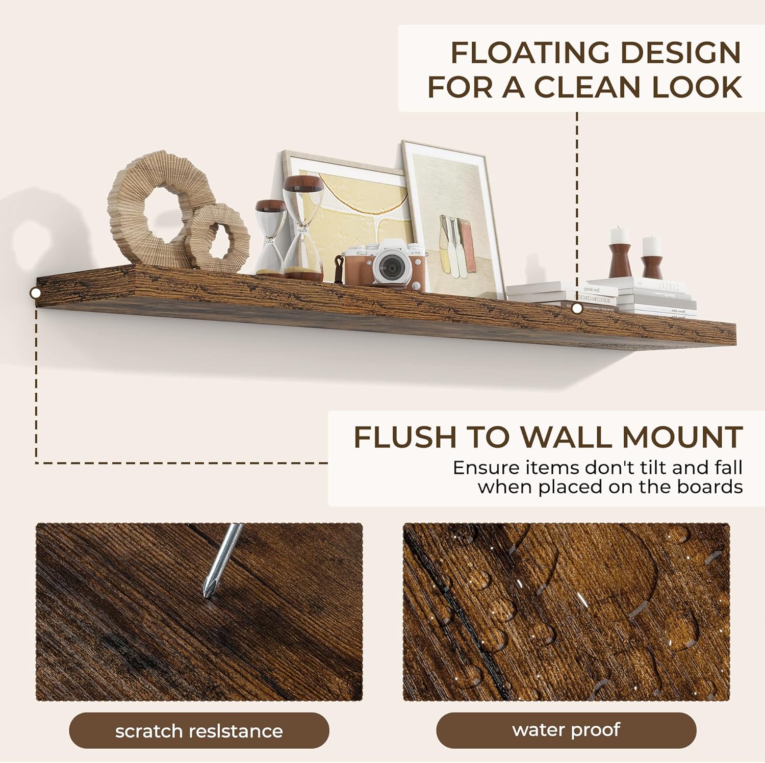 RICHFOCUS 72Inch Floating Shelves for Wall 1 Pack Shelves for Bedroom|Kitchen|Bathroom Wall Mounted