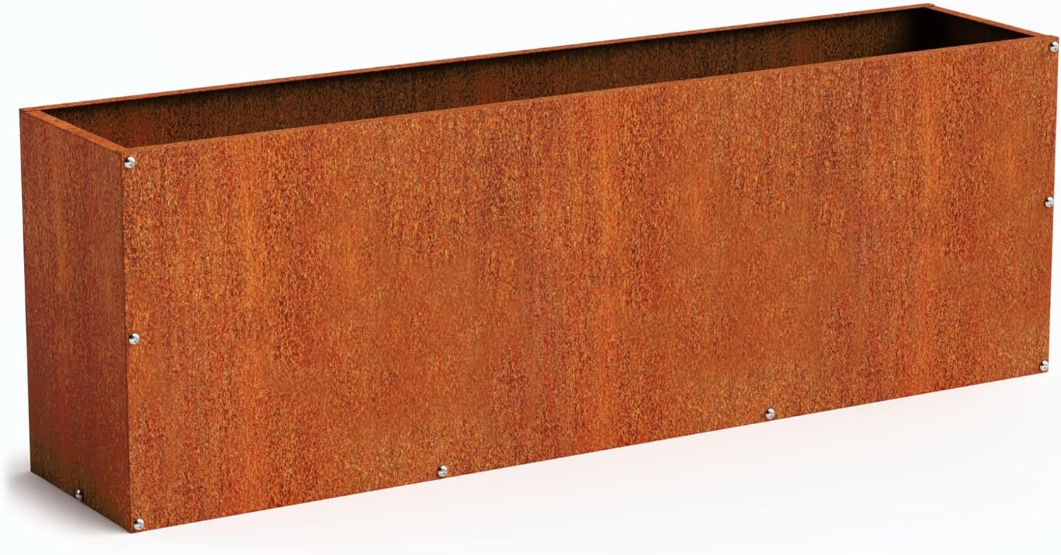 DIY CARTEL Corten Steel Rectangular Outdoor Planter Box, Rustic & Modern Farmhouse Design, Large