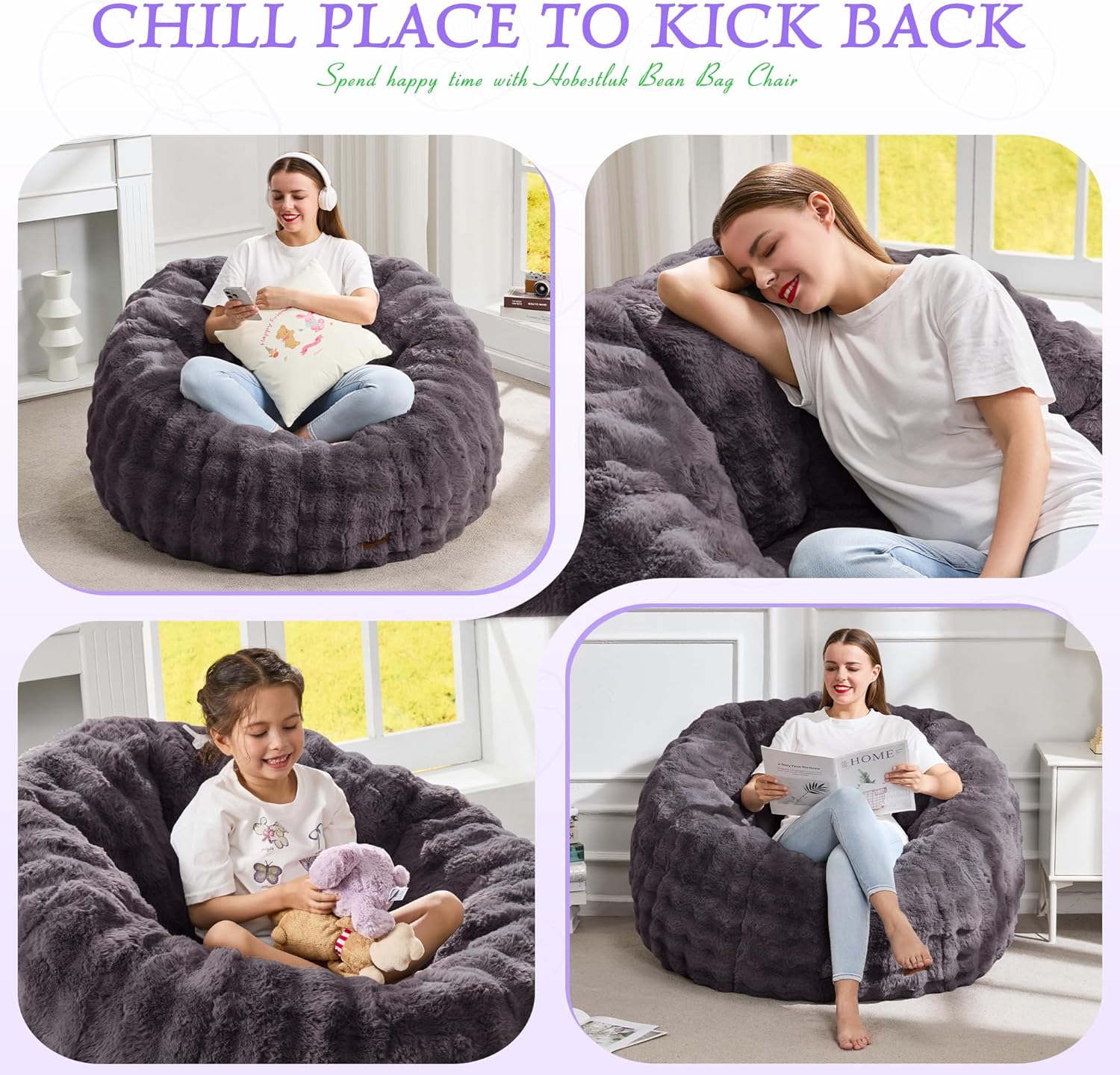 Hobestluk Bean Bag Chair Oversized Bean Bag Chair for Adults Donut-Shaped Large Bean Bag with