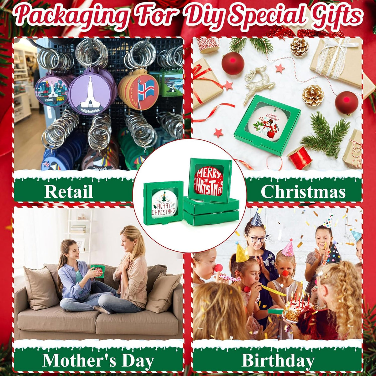 25 Pcs Sublimation Ornament Blanks Box 3.6"x3.6"x0.7" Christmas Ornaments Holder Ceramic Discs