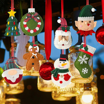 Skylety 8 Pieces 3D Christmas Tree Ornaments Set Felt Santa Snowman Candy Cane Ornament, Stocking