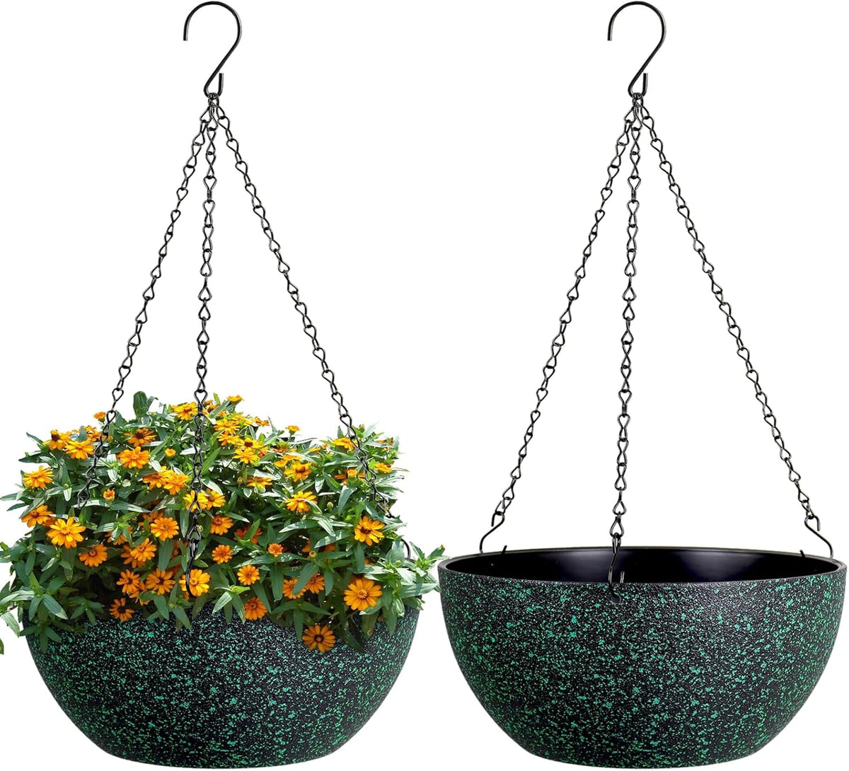 13inch Large Hanging Planters Pots for Outdoor Indoor Plants with Drainage Holes and Chain, 2pack