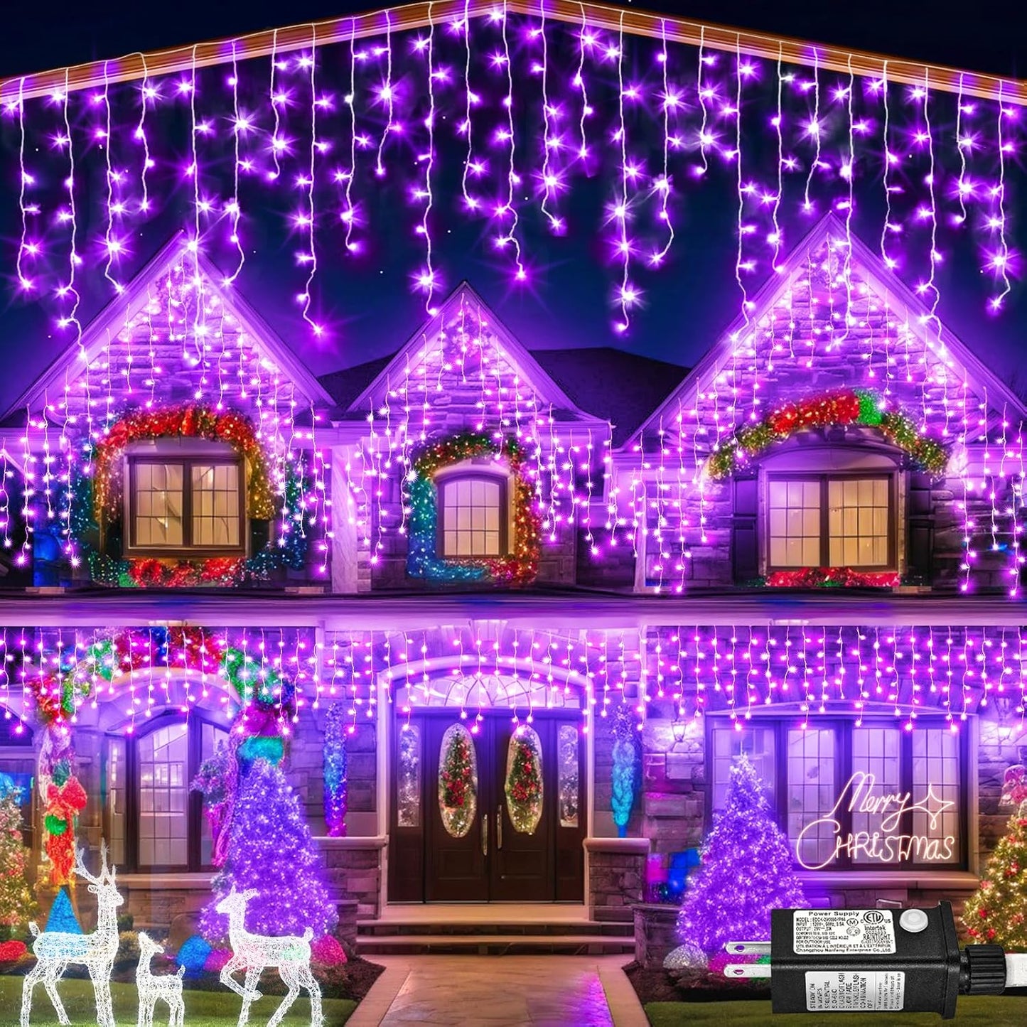 66ft Purple Halloween Lights Outdoor, 640 LED Icicle Lights for Outside Indoor Twinkle Lights with