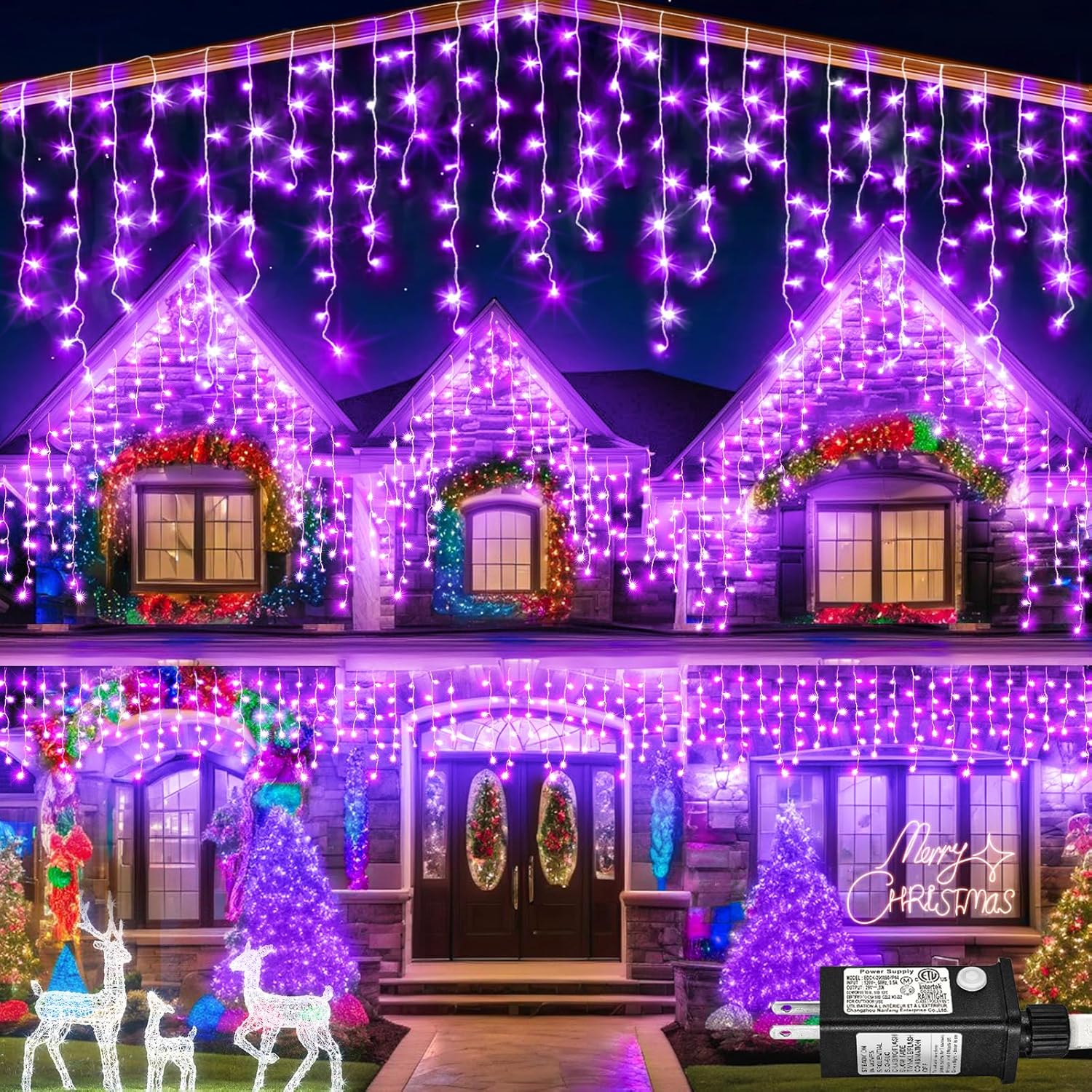 66ft Purple Halloween Lights Outdoor, 640 LED Icicle Lights for Outside Indoor Twinkle Lights with