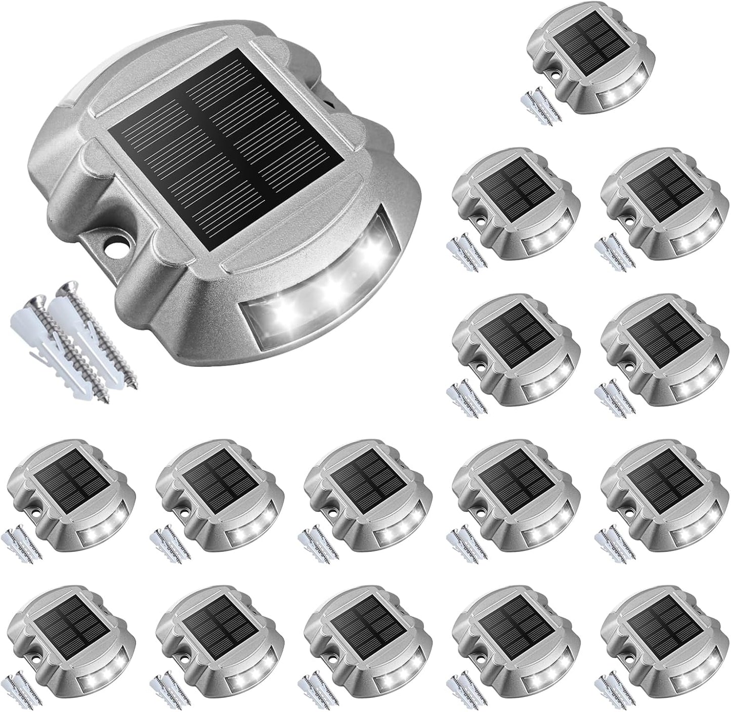 VOLISUN Solar Deck Lights, 16-Pack Led IP67 Waterproof Outdoor Warning Step Lights for Driveway