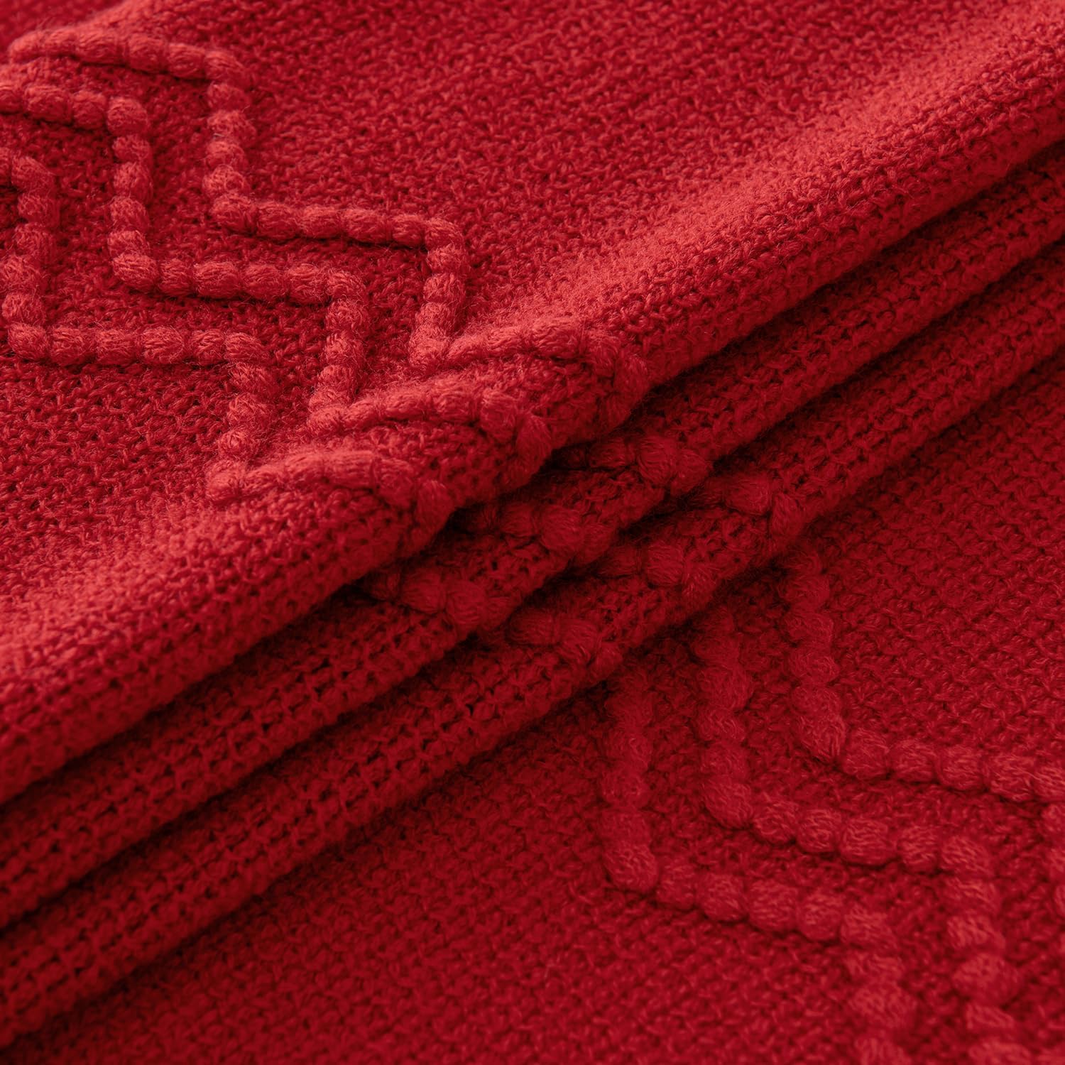 MIULEE Red Knitted Throw Blanket for Couch Boho Textured Cozy Woven Blanket with Tassels for Sofa