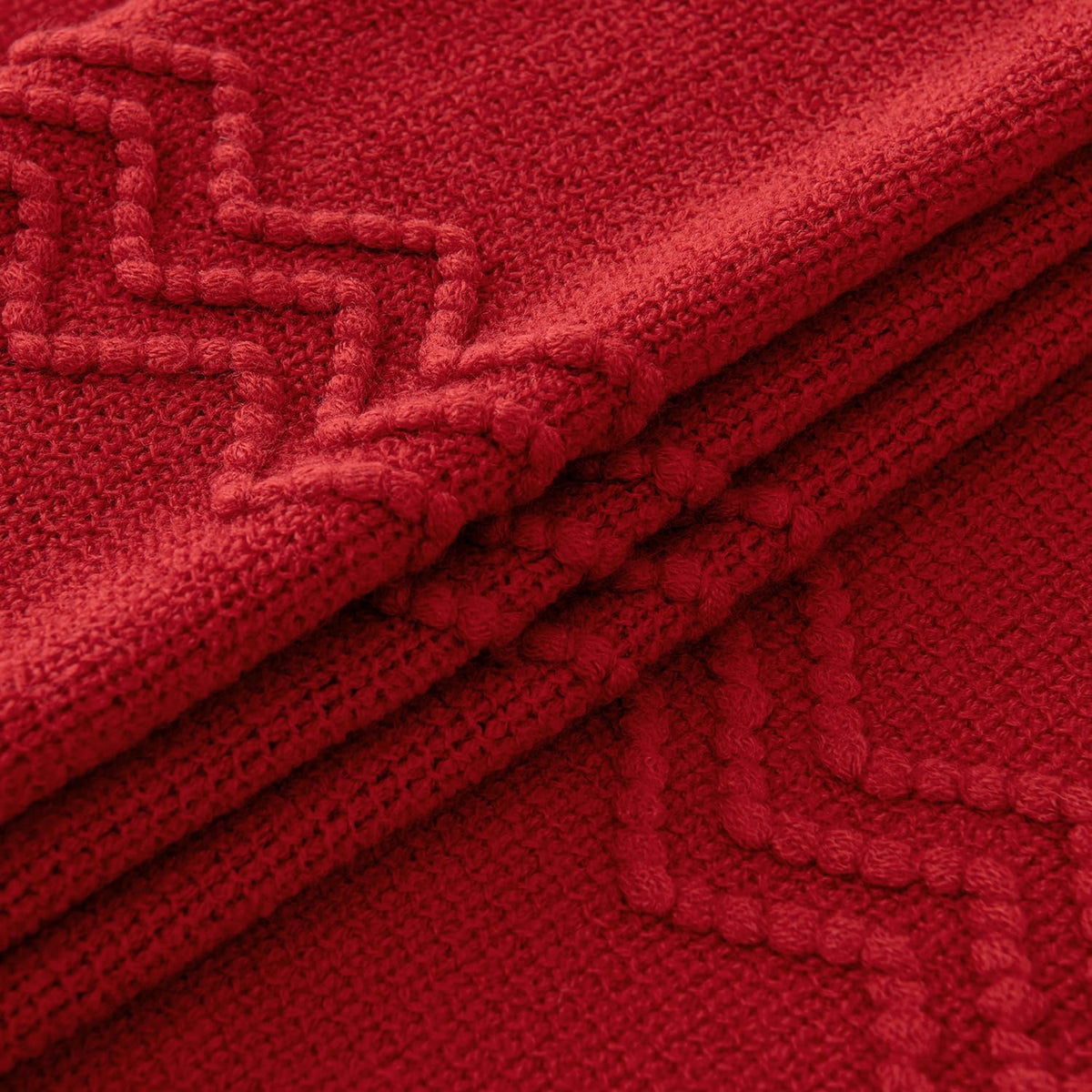 MIULEE Red Knitted Throw Blanket for Couch Boho Textured Cozy Woven Blanket with Tassels for Sofa