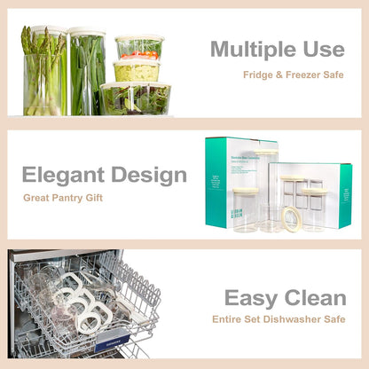 Urban Green Glass Food Storage Jar with Glass Lid, Food Canister Set with Airtight Lids, Pantry Jar