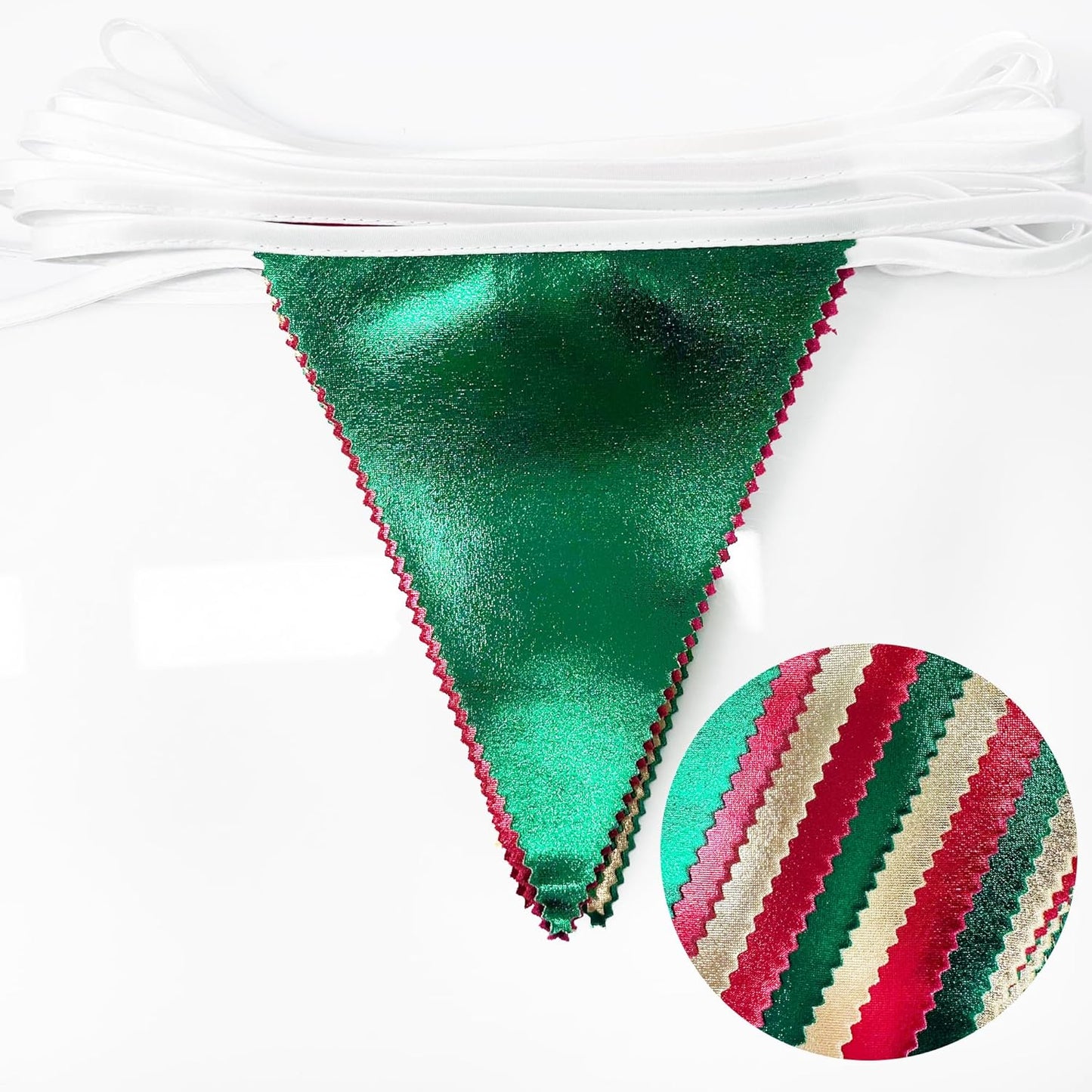 Christmas Party Decorations Triangle Pennant Banner Flag Red Green Gold Metallic Fabric Bunting