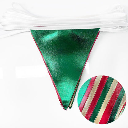 Christmas Party Decorations Triangle Pennant Banner Flag Red Green Gold Metallic Fabric Bunting