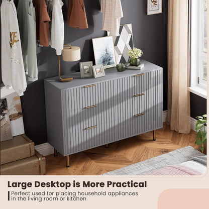 6 Drawer Dresser for Bedroom, Fluted 47.2" Wide Modern Chest of Drawers with Deep Drawers, Long