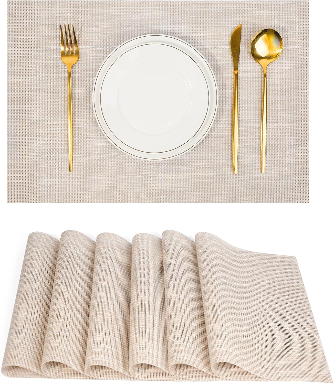 Placemats Set of 6，Non-Slip PVC Weave Table Mats Easy to Clean，Heat Resistant Place Mats for