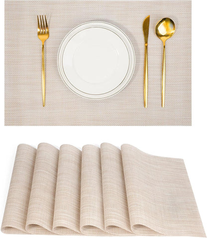 Placemats Set of 6，Non-Slip PVC Weave Table Mats Easy to Clean，Heat Resistant Place Mats for