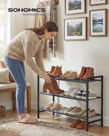 SONGMICS Metal Shoe Rack, Free Standing Shoe Organizer for Entryway Closet Garage Small Spaces